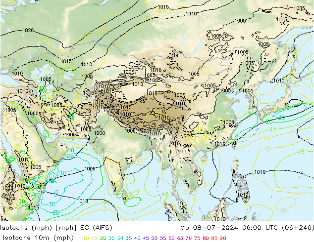 Isotachen (mph) EC (AIFS) ma 08.07.2024 06 UTC