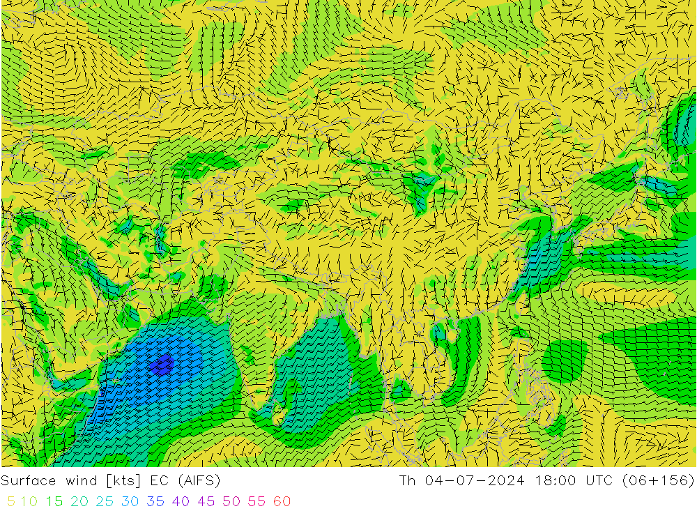 Wind 10 m EC (AIFS) do 04.07.2024 18 UTC