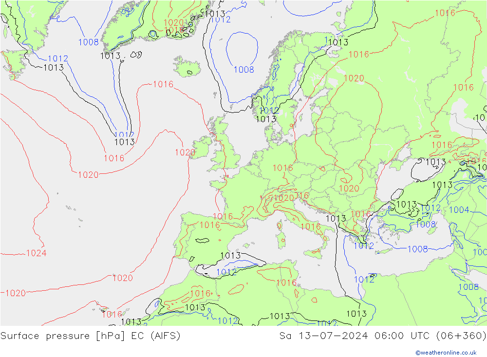 地面气压 EC (AIFS) 星期六 13.07.2024 06 UTC