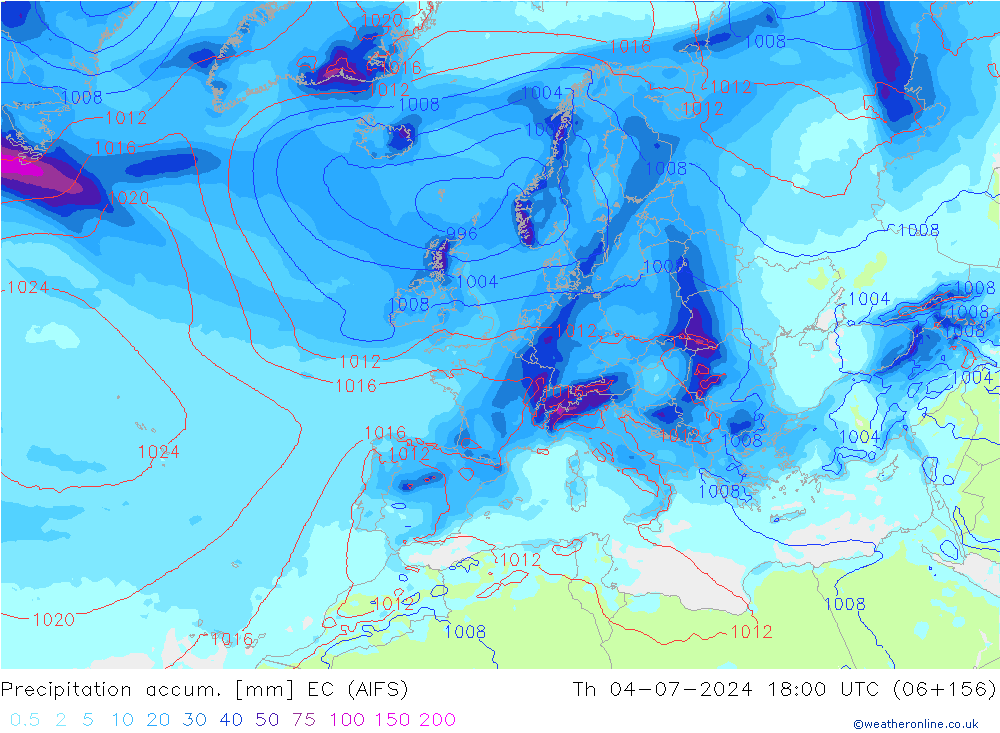 Totale neerslag EC (AIFS) do 04.07.2024 18 UTC