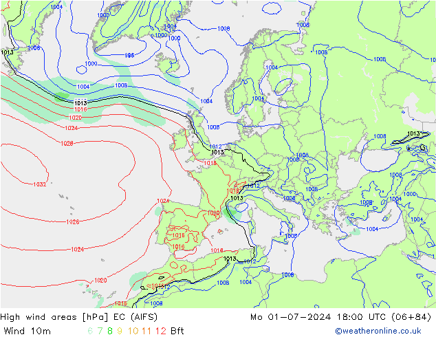 Windvelden EC (AIFS) ma 01.07.2024 18 UTC