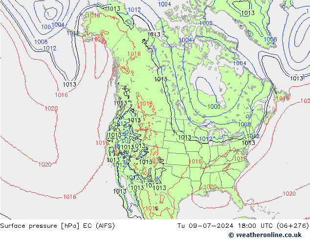 Atmosférický tlak EC (AIFS) Út 09.07.2024 18 UTC