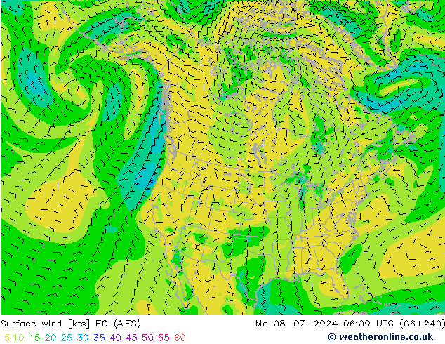风 10 米 EC (AIFS) 星期一 08.07.2024 06 UTC