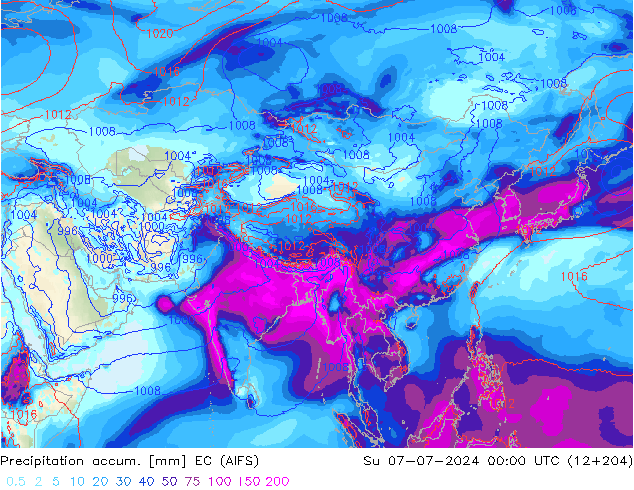 Totale neerslag EC (AIFS) zo 07.07.2024 00 UTC