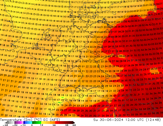 Temperatuurkaart (2m) EC (AIFS) zo 30.06.2024 12 UTC
