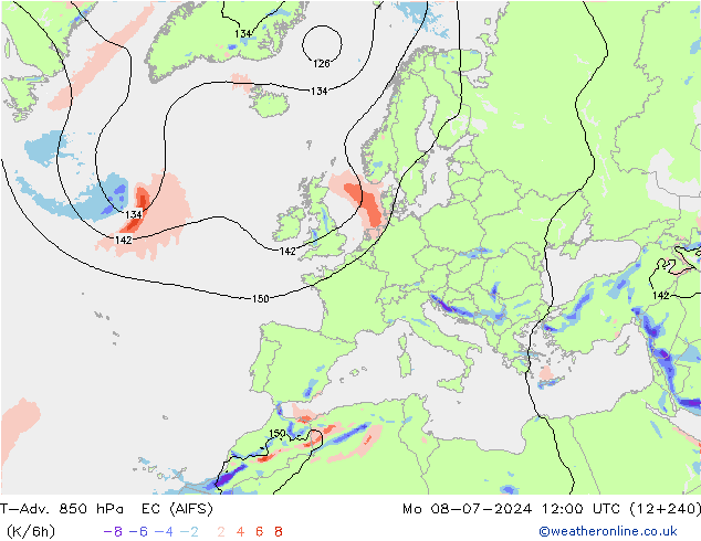 T-Adv. 850 hPa EC (AIFS) ma 08.07.2024 12 UTC