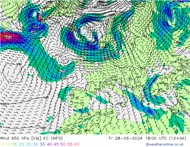 风 950 hPa EC (AIFS) 星期五 28.06.2024 18 UTC
