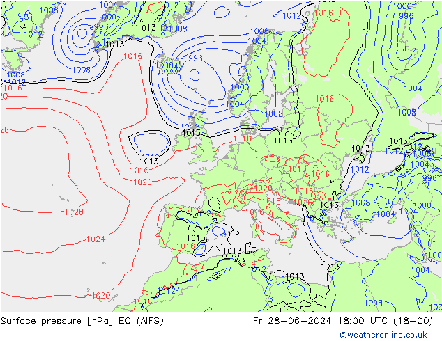 地面气压 EC (AIFS) 星期五 28.06.2024 18 UTC