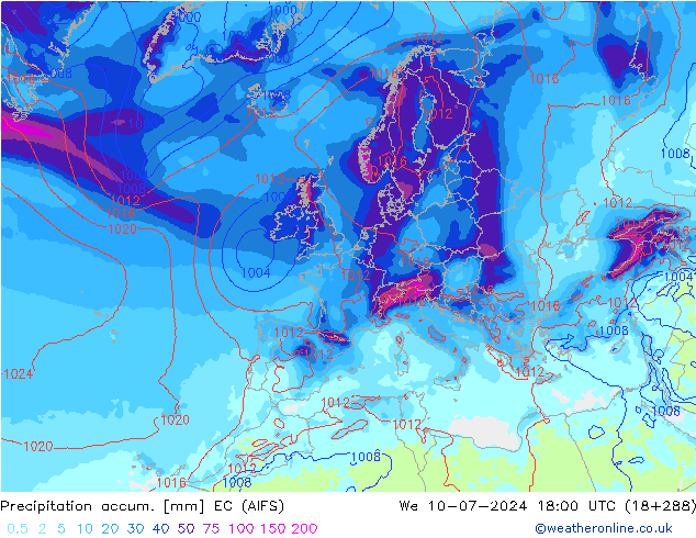 Totale neerslag EC (AIFS) wo 10.07.2024 18 UTC