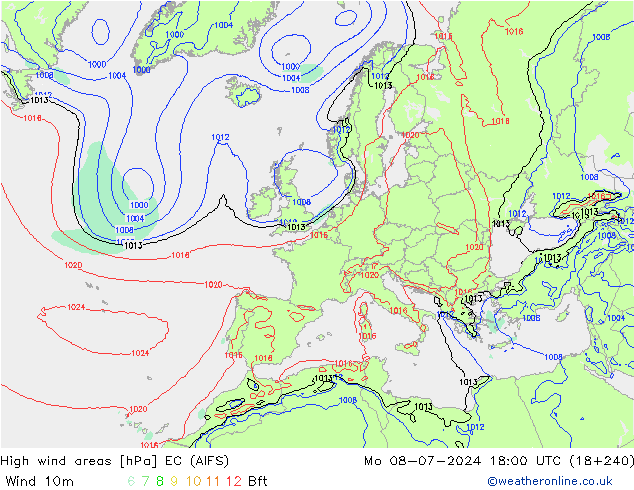 Windvelden EC (AIFS) ma 08.07.2024 18 UTC