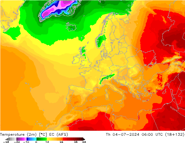 Temperatuurkaart (2m) EC (AIFS) do 04.07.2024 06 UTC