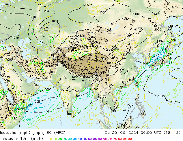Isotachen (mph) EC (AIFS) zo 30.06.2024 06 UTC