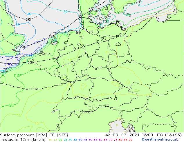 Isotachen (km/h) EC (AIFS) wo 03.07.2024 18 UTC