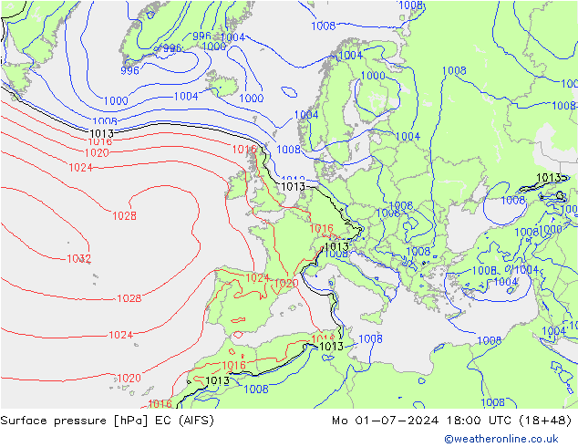 地面气压 EC (AIFS) 星期一 01.07.2024 18 UTC