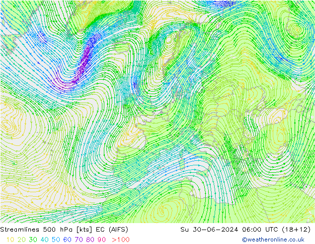风 500 hPa EC (AIFS) 星期日 30.06.2024 06 UTC