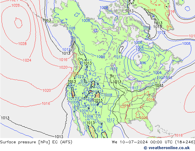 地面气压 EC (AIFS) 星期三 10.07.2024 00 UTC