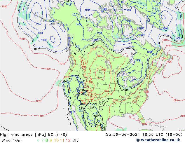 High wind areas EC (AIFS) 星期六 29.06.2024 18 UTC