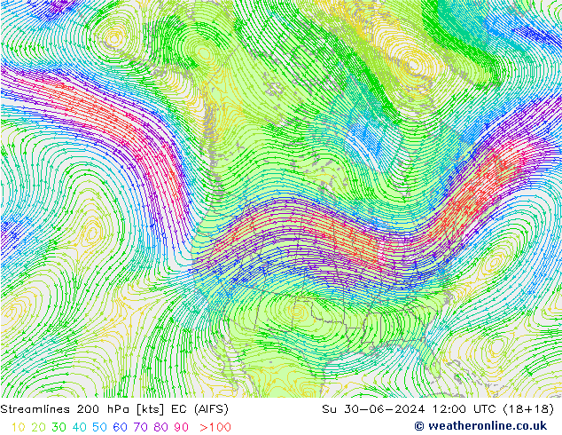 风 200 hPa EC (AIFS) 星期日 30.06.2024 12 UTC