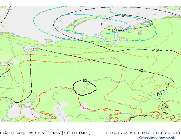 Hoogte/Temp. 850 hPa EC (AIFS) vr 05.07.2024 00 UTC
