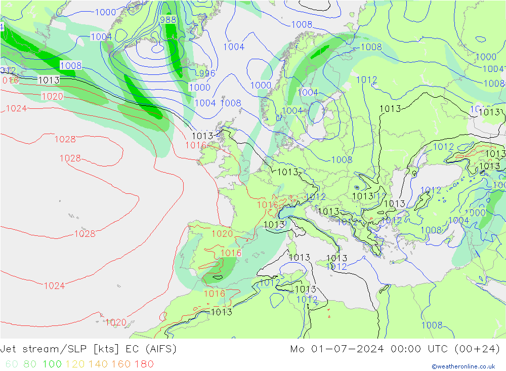 高速氣流/地面气压 EC (AIFS) 星期一 01.07.2024 00 UTC
