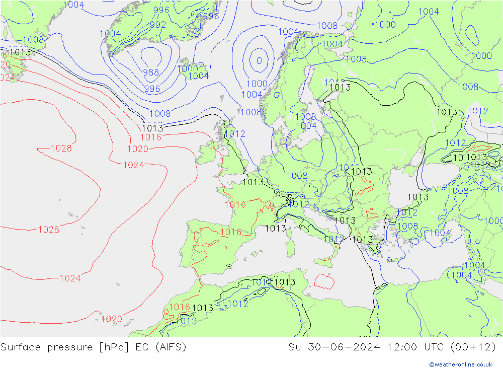 Luchtdruk (Grond) EC (AIFS) zo 30.06.2024 12 UTC