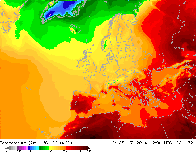 Temperatuurkaart (2m) EC (AIFS) vr 05.07.2024 12 UTC