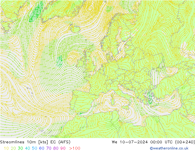 风 10m EC (AIFS) 星期三 10.07.2024 00 UTC