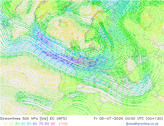 风 500 hPa EC (AIFS) 星期五 05.07.2024 00 UTC
