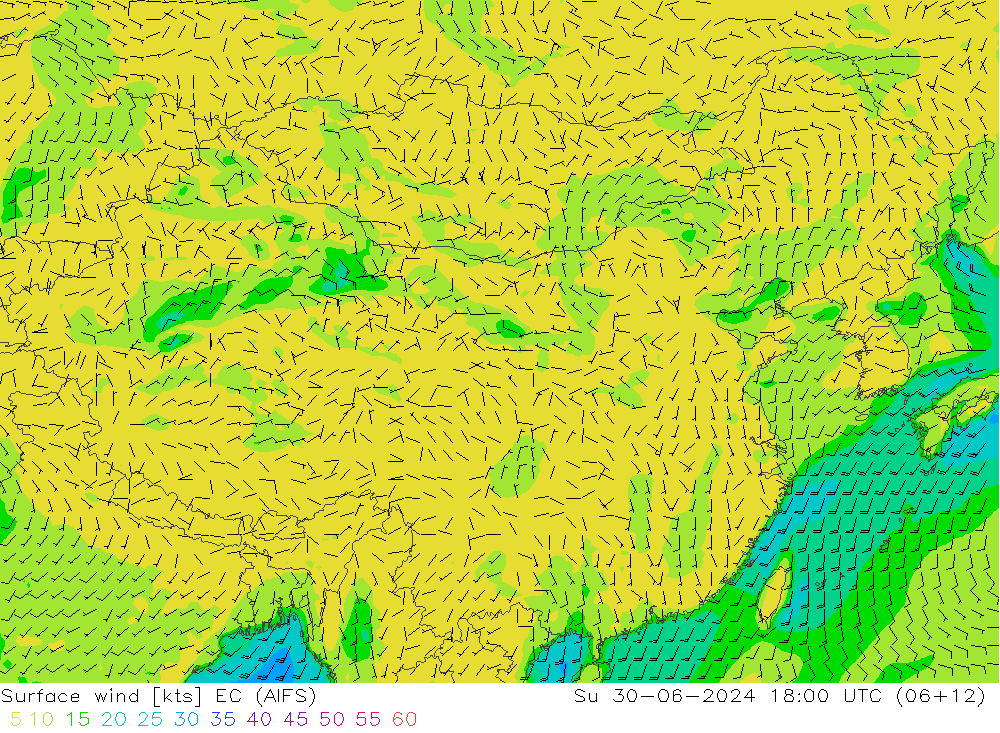 Wind 10 m EC (AIFS) zo 30.06.2024 18 UTC