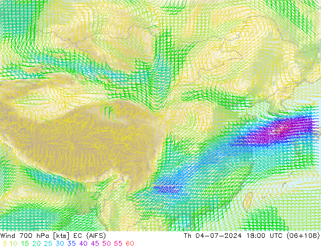 风 700 hPa EC (AIFS) 星期四 04.07.2024 18 UTC