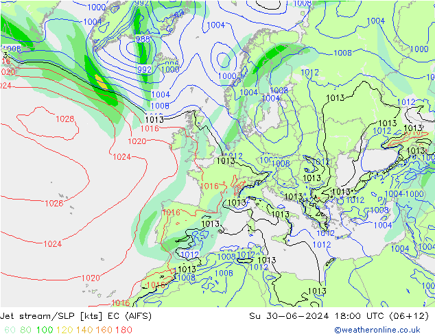 高速氣流/地面气压 EC (AIFS) 星期日 30.06.2024 18 UTC