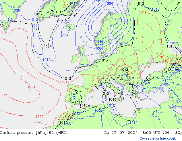 Luchtdruk (Grond) EC (AIFS) zo 07.07.2024 18 UTC