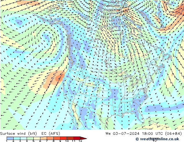 Wind 10 m (bft) EC (AIFS) wo 03.07.2024 18 UTC