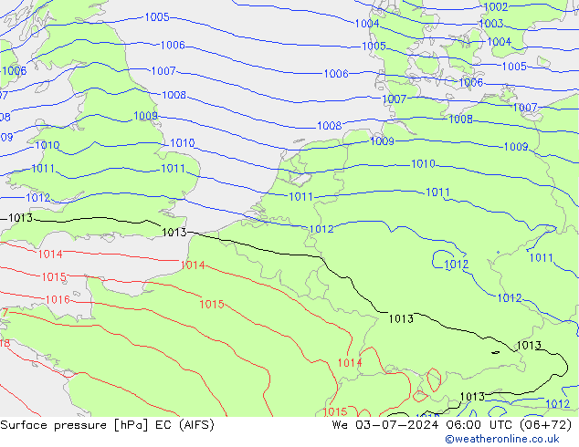 地面气压 EC (AIFS) 星期三 03.07.2024 06 UTC