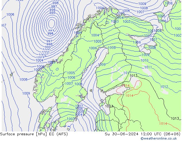 地面气压 EC (AIFS) 星期日 30.06.2024 12 UTC