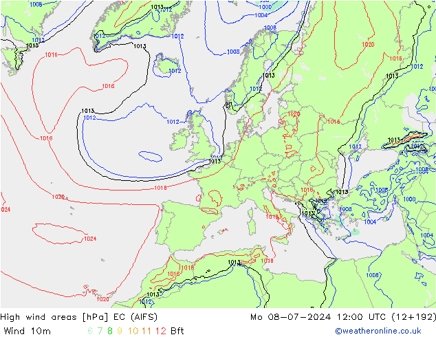 Windvelden EC (AIFS) ma 08.07.2024 12 UTC
