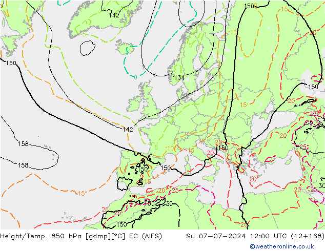 Hoogte/Temp. 850 hPa EC (AIFS) zo 07.07.2024 12 UTC