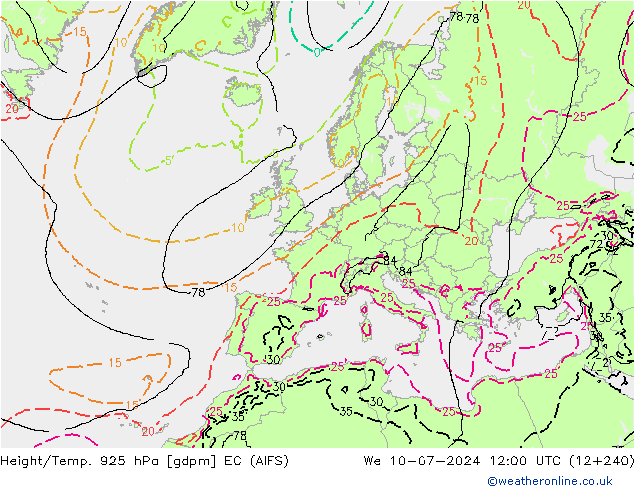 Hoogte/Temp. 925 hPa EC (AIFS) wo 10.07.2024 12 UTC