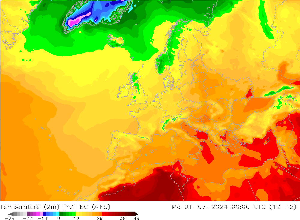 温度图 EC (AIFS) 星期一 01.07.2024 00 UTC
