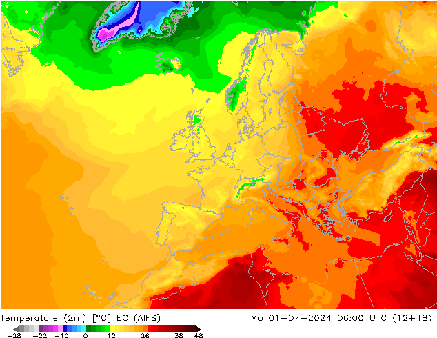 Temperatuurkaart (2m) EC (AIFS) ma 01.07.2024 06 UTC