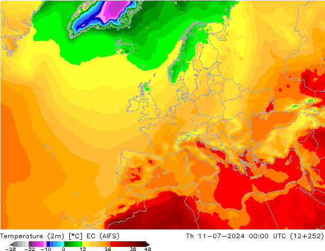 温度图 EC (AIFS) 星期四 11.07.2024 00 UTC