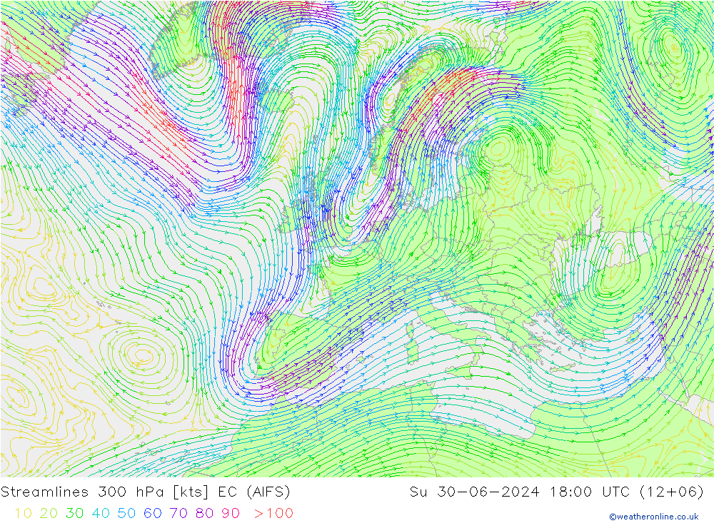 风 300 hPa EC (AIFS) 星期日 30.06.2024 18 UTC