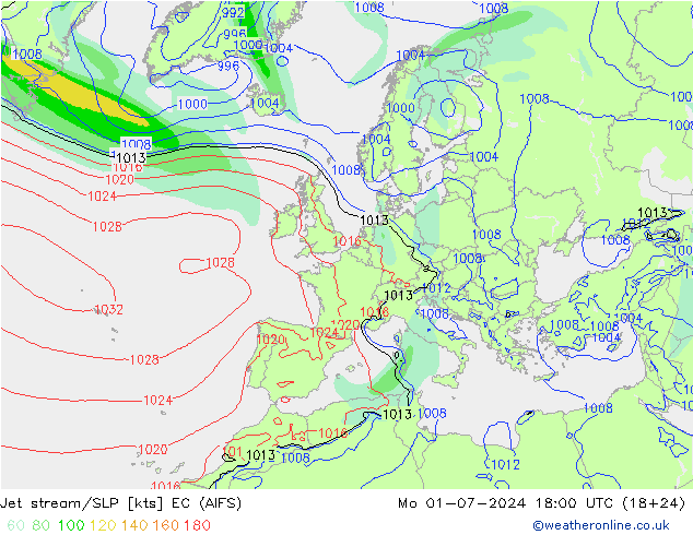 高速氣流/地面气压 EC (AIFS) 星期一 01.07.2024 18 UTC