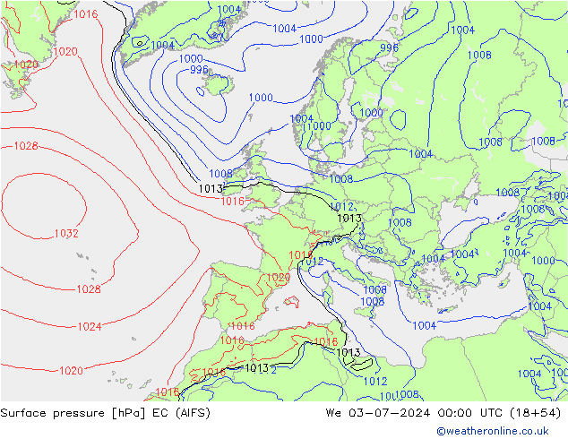 地面气压 EC (AIFS) 星期三 03.07.2024 00 UTC