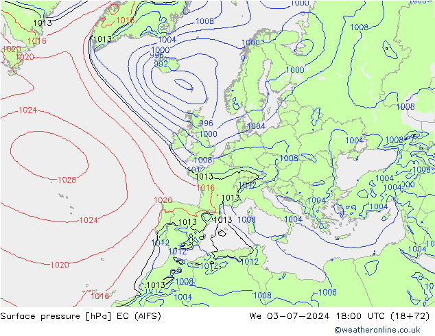 Luchtdruk (Grond) EC (AIFS) wo 03.07.2024 18 UTC