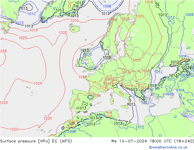 地面气压 EC (AIFS) 星期三 10.07.2024 18 UTC