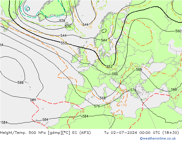 Hoogte/Temp. 500 hPa EC (AIFS) di 02.07.2024 00 UTC