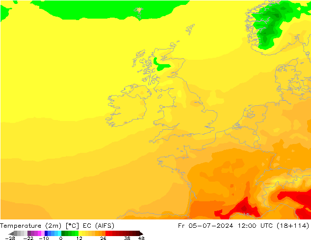 Temperatuurkaart (2m) EC (AIFS) vr 05.07.2024 12 UTC