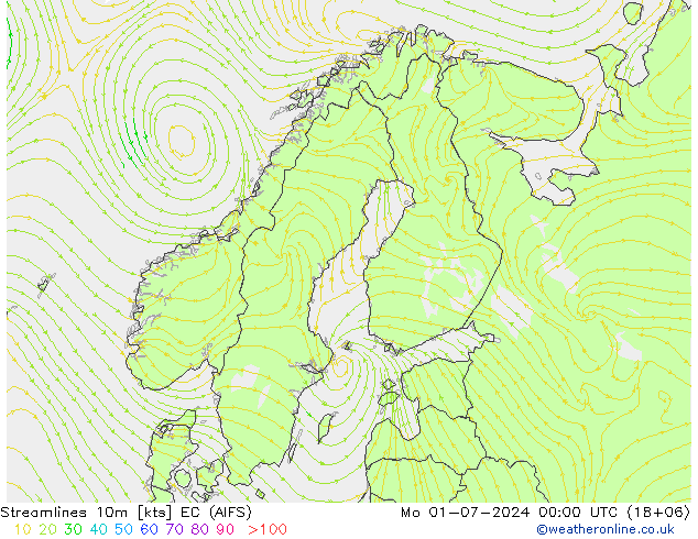 风 10m EC (AIFS) 星期一 01.07.2024 00 UTC