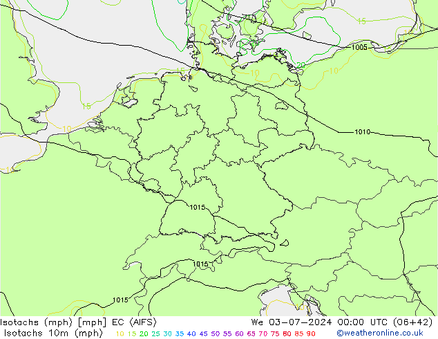 Isotachen (mph) EC (AIFS) wo 03.07.2024 00 UTC